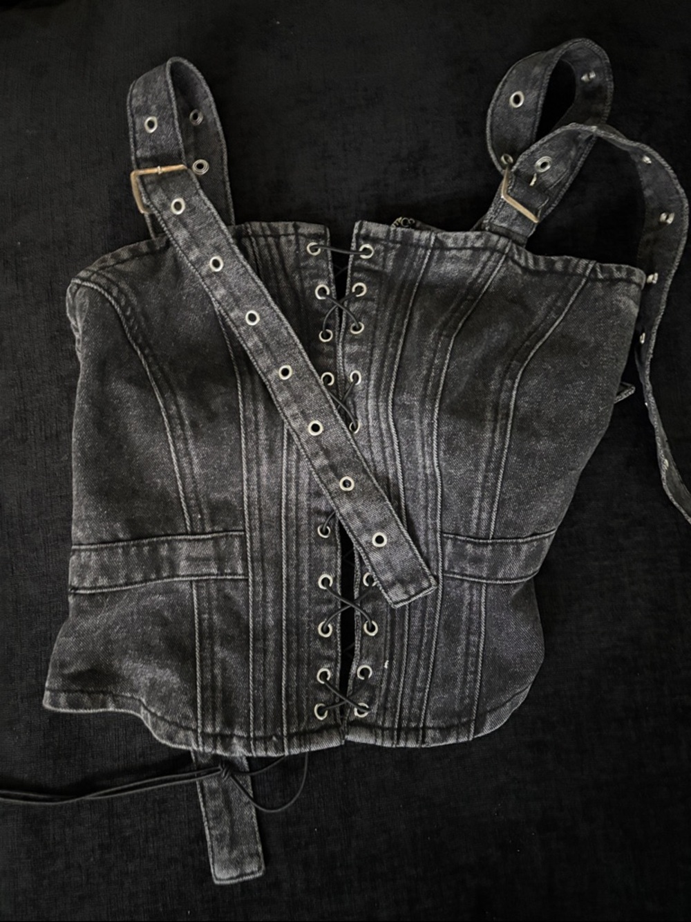 Women’s Black Lace-Up Denim Corset Top